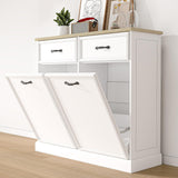 Garvee Doppel-Kipp-Müllschrank 20 Gal Holz Freistehend Mit Schublade Für Küche Und Wohnzimmer Versteckt Und Haustierfreundlich - Weiß Cabinet Body And Naturholzfarbeen Top Panel