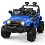 Garvee Kinder Elektroauto 12 V mit 2 × 35 W Doppelmotor, Eltern-Fernbedienung, Softstart, Federung, LED-Licht und Musik, Geländewagen für Kinder von 3–8 Jahren - Blau