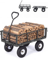 Garvee Gartenwagen mit abnehmbaren Gitterseiten, Ohne Einlage, 4-Rad-Federung, Grau - Grau