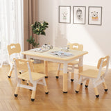 Garvee Kindertisch-Set, 1 Tisch + 4 Stühle, 80 × 60 cm, höhenverstellbar, mit Rückenlehne, pflegeleicht, Naturholz - Naturholz