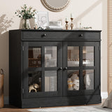 Garvee Sideboard, 89,9 cm, mit Stauraum, mit verstellbaren Regalen, mit Soft-Close, Glas & Holz, Modern, Schwarz - Schwarz