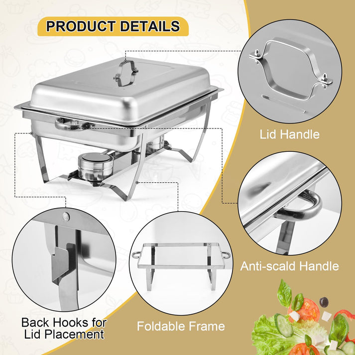 Garvee Chafing Dish 4er-Set – je 7,6 L rechteckig aus Edelstahl in Silber – Stabiles Gestell und sicherer Stand