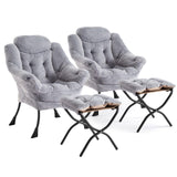 Garvee Elektrischer Relaxsessel aus Chenille in Beige, mit 270° Drehfunktion, Wippfunktion, Fußstütze & USB-Anschluss - Grau