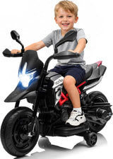 Garvee Kinder Elektromotorrad mit abnehmbaren Stützrädern, Handbremse, LED, Musik, USB und Federung, 3 km/h, für Kinder 3–6 Jahre - Rot