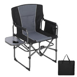 Garvee XXL-Campingstuhl mit Seitentisch, 1 Stück, klappbar, Getränkehalter, Schwarz - Schwarz