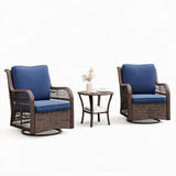 Garvee Gartenmöbel-Set 3-teilig mit 2 drehbaren Schaukelsesseln und Beistelltisch, 10,2 cm Polster, PE-Rattan und Stahl, Blau - Blau