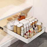 Garvee Ausziehbarer Schrank-Organizer 35 × 43 cm aus Edelstahl und Kohlenstoffstahl, Schubladen-Organizer mit Stauraum für Küche und Bad, Weiß - Weiß