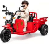 Garvee Kinder Elektro-Dreirad Tuk-Tuk 12 V mit 2 × 55 W, Anhänger, Schaufel, Fernbedienung, Sicherheitsgurt, LED und USB, für Kinder 3–8 Jahre - Rot