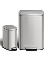 Garvee 49,2 L & 9,8 L Edelstahl Mülleimer Set mit Soft-Close Deckel für Küche und Bad, Silber, Ergonomischer Griff, rutschfest - Silber