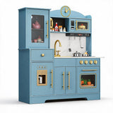 Garvee Kinderküche Holz Mit Licht & Sound, Herd, Spüle, Mikrowelle, Weiß Mit Goldfarbenen Details, Für Kinder Ab 3 Jahren
