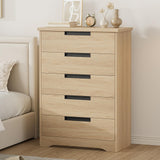 Garvee 5 Schubladen Kommode Holz Mit Eingebauten Griffen Für Schlafzimmer Und Wohnzimmer, Modernes Design, Robust, Vielseitig, Weiß - Natur