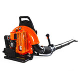 Garvee Benzin-Rucksacklaubbläser 62cc, 880 CFM, 320 MPH, mit Gasverriegelung und gepolsterten Schultergurten zur Laubentfernung in Garten, Hof, Einfahrt und auf der Terrasse - Orange