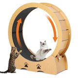 Garvee Katzenlaufrad aus Holz 100 cm, Leises Katzen Laufband mit TPE-Rollen, Sicherheitsverriegelung, abnehmbarer rutschfester Laufmatte, stabilem Standfuß, Natur - Natur