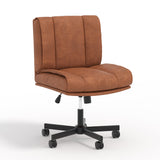 Garvee Bürostuhl ohne Armlehnen, breiter Schreibtischstuhl mit Rollen, höhenverstellbar, 360° drehbarer Schneidersitz Stuhl mit PU-Polsterung, 59 cm Sitzbreite, Braun - Braun