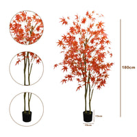 GARVEE 2er-Set Künstliche Ahornbäume 180 cm, Herbstliche Kunstpflanzen mit Pflanzgefäß, Realistische Rote Herbstblätter, Pflegefrei und Schwer Entflammbar, Für Zuhause & Erntedankfest