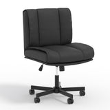 Garvee Bürostuhl ohne Armlehnen, breiter Schreibtischstuhl mit Rollen, höhenverstellbar, 360° drehbarer Schneidersitz Stuhl mit PU-Polsterung, 59 cm Sitzbreite, Schwarz - Schwarz