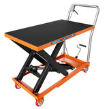 Garvee Hydraulischer Hubtischwagen mit 72,4 cm Hubhöhe, Fußpedal, 360°-Lenkrollen, hinteren Bremsen und rutschhemmender Gummimatte, für Lager und Werkstatt, Orange/Schwarz - Orange + Schwarz