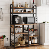 Garvee Bäckerregal, 150,2 cm, mit Stauraum, mikrowellengeeignet, Metall & Holz, Braun - Braun