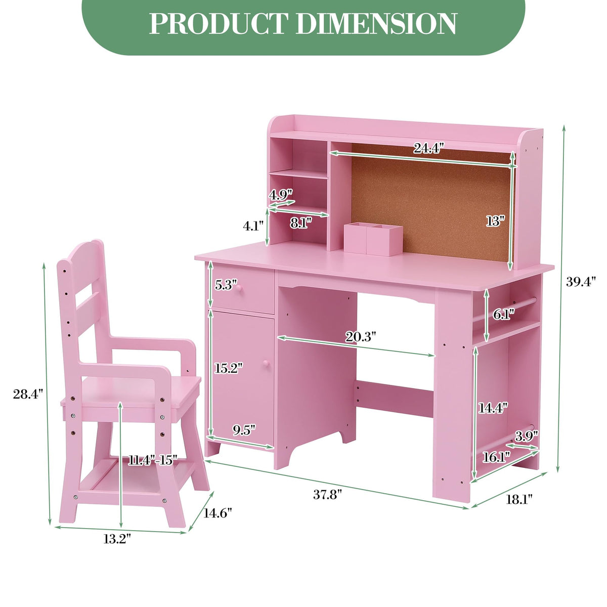 Kinderschreibtisch Set Rosa für Kinder von 3 bis 8 Jahren mit verstellbarem Stuhl