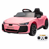 Garvee Audi RS e-tron GT Kinder Elektroauto 12 V 4,5 Ah mit 2,4-GHz-Fernbedienung, Sanftanlauf, Sicherheitsgurt, LED, USB/AUX, Rosa - Rosa