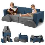 Garvee Kindersofa 8-teilig, modulares Spielsofa aus Schaumstoff, mit waschbarem Mikroflauschbezug, vielseitig kombinierbar - Grau & Blau
