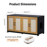 Garvee Katzenklo Schrank für 2 Katzen, 120 × 50 × 61,5 cm, Doppel-Katzentoilettenschrank mit Sisal-Türen, ausziehbaren Böden und seitlichen Eingängen - Schwarz/Natur