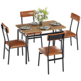 Garvee Essgruppe 5-teilig für 4 Personen, 1 Tisch + 4 Stühle, MDF & Metall, Braun, gepolstert - Braun