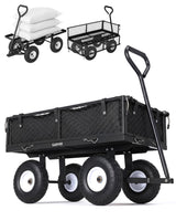 Garvee Gartenwagen mit abnehmbaren Gitterseiten, Mit Einlage, 4-Rad-Federung, Schwarz - Schwarz