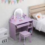 GARVEE Kinder Frisiertisch mit Beleuchtetem Spiegel, Schminktisch Set mit Hocker für Mädchen 3–9 Jahre, 2-in-1 Design mit Stauraum, mit Schminkset, Lila - Lila