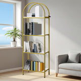 GARVEE Bücherregal mit Bogen, 4 Ebenen, 182,9 × 61 × 30,5 cm, MDF & Metall, verstellbare Ablagen, Weiß – für Wohnzimmer & Schlafzimmer - Weiß