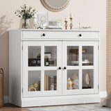 Garvee Sideboard Buffet Schrank Mit Glas Türen Und Verstellbaren Regalen Für Esszimmer Weiß Robust - Weiß