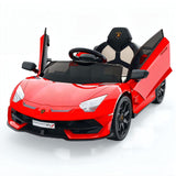 Garvee Lamborghini Kinder Elektroauto 12 V mit 2 × 25 W, Scherentüren, 2,4-GHz-Fernbedienung, LED, Musik, Federung und Sicherheitsgurt, Rot, für Kinder 3–8 Jahre - Rot