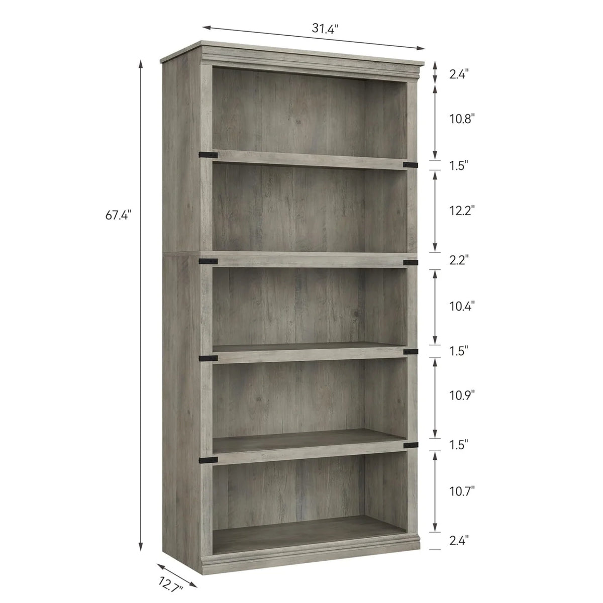 GARVEE Standregal, 5 Ebenen, 80 × 32 × 171 cm, MDF & Metall, Landhausstil, Grau – für Wohnzimmer & Schlafzimmer