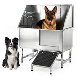 Garvee professionelle Hundebadewanne 127 cm aus Edelstahl, bis 130 kg, mit ausziehbarer Rampe, Schiebetür, Brause, Sicherheitsleinen und Ablauf