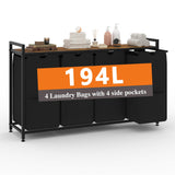 Garvee Wäschekorb 194L 4 Fächer Mit Oxford-Stoff & Metallrahmen Für Bad & Schlafzimmer, Stabil, Herausnehmbare Taschen