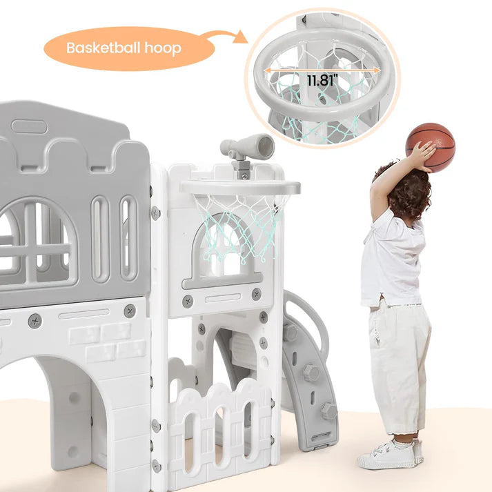 Garvee 8-in-1 Kinder Rutsche – Klettern, Basketballkorb, Tunnel, Stauraum, Modernes Design, 1–3 Jahre