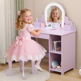 GARVEE Kinder Frisiertisch mit Beleuchtetem Spiegel, Schminktisch Set mit Hocker für Mädchen 3–9 Jahre, 2-in-1 Design mit Stauraum, Ohne Schminkset, Lila - Lila