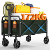 Garvee Bollerwagen faltbar 76 × 51 × 91 cm bis 172 kg, leichter Transportwagen mit Stahlrahmen, 600D-Oxford-Gewebe und 13 cm PVC-Rädern, Grün - Grün