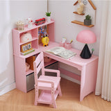 Garvee Kinder-Eckschreibtisch-Set 102 × 105 × 79 cm, L-förmiger Kinderschreibtisch mit Pinnwand und Stauraum, Schreibtisch-Set für Kinderzimmer, Rosa - Rosa