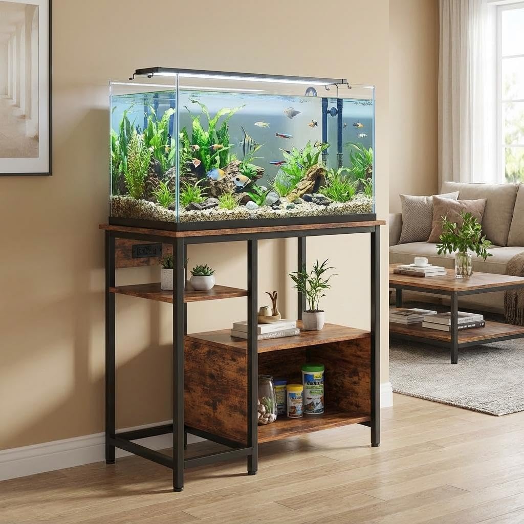 Brauner Aquariumunterschrank mit Stauraum