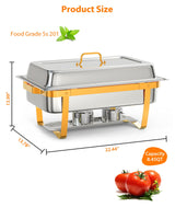 Garvee Chafing Dish 6er-Set 8 L aus Edelstahl, rechteckig in Gold, Gastro-Speisenwärmer für Buffet, Catering und Bankette - Gold | 8 L