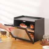 Garvee Brotkasten aus Bambus,  39 × 25 × 32 cm, Brotbox mit 2 Etagen, Acryl-Sichtfenster und Magnetverschluss, für Brot, Brötchen & Gebäck, Schwarz - Schwarz