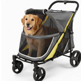 Garvee Hundebuggy für große Hunde bis 80 kg, faltbarer Hundewagen mit Aluminiumrahmen, 360°-Rädern, Mesh-Fenstern und Doppelzugang, Grau - Grau