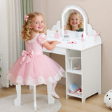 GARVEE Kinder Frisiertisch mit Beleuchtetem Spiegel, Schminktisch Set mit Hocker für Mädchen 3–9 Jahre, 2-in-1 Design mit Stauraum, Ohne Schminkset, Weiß - Weiß