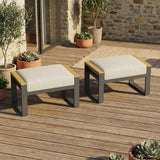 Garvee Garten-Fußhocker im 2er-Set, Zwei gepolsterte Fußhocker, Schaumstoffpolster, Beige - Beige