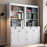 GARVEE Bücherregal mit Jalousietüren und Schublade, 5 Ebenen, 2er-Set, Holz, verstellbare Ablagen, Weiß – für Wohnzimmer & Büro
