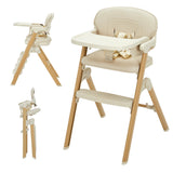Garvee Baby Hochstuhl ab 6 Monaten, Kinderhochstuhl mit verstellbarem Sitz und Fußstütze, abnehmbarem Esstablett, PU-Sitzkissen, Sicherheitsgurt und Aluminiumgestell, 52 × 59,5 × 84 cm - Beige