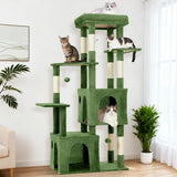 Garvee Kratzbaum 156 cm für große Katzen, Katzenbaum mit großer Liegefläche, 2 Katzenhöhlen, 7 Sisal-Kratzstämmen und Spielzeug, Grün - Grün