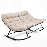 Garvee Papasan Outdoor Schaukelstuhl Mit Abnehmbarem Kissen, Ergonomisch, Wetterfest, Stahlrahmen, Balkon & Terrasse, Tiefes Sitzkissen, Grau - Weiß