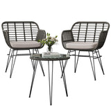 Garvee Polyrattan-Bistro-Set, rutschhemmend, Graues Geflecht/Weiße Kissen - Graues Geflecht/Weiße Kissen